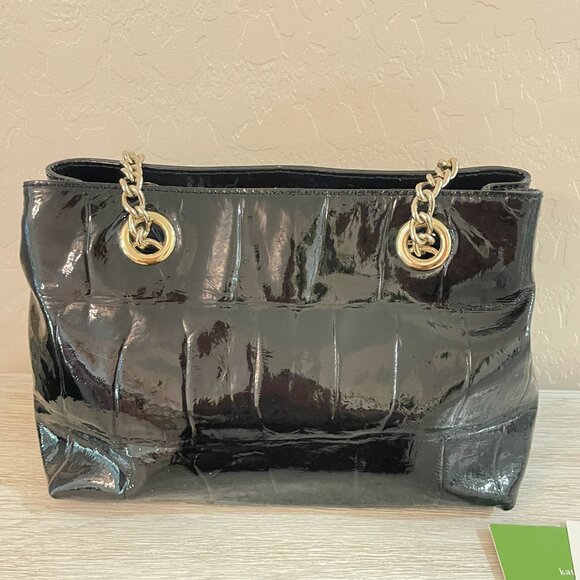 Kate Spade Satchel Shoulder Bag Helena Knightsbridge Black Croc Gold Chain - Picture 5 of 14